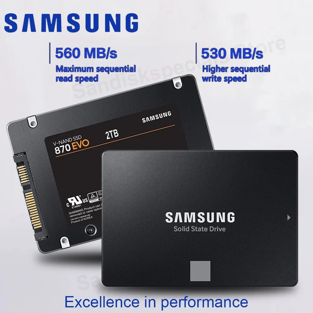 삼성 SATA SSD 870 EVO 2.5 인치 내장 솔리드 스테이트 드라이브, 노트북 PC 데스크탑 SSD용 스토리지 디스크, 250GB, 500GB, 1TB, 2TB, 4T